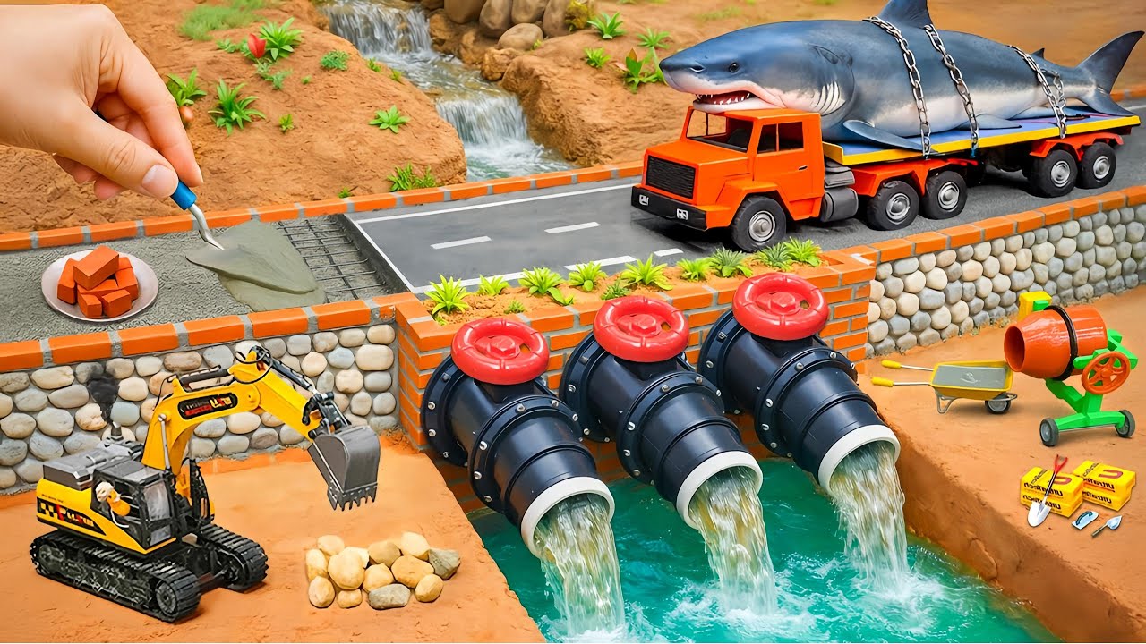 DIY a Mini Brick & Concrete Bridge with 3 Water Valves for Heavy Trucks After the Storm