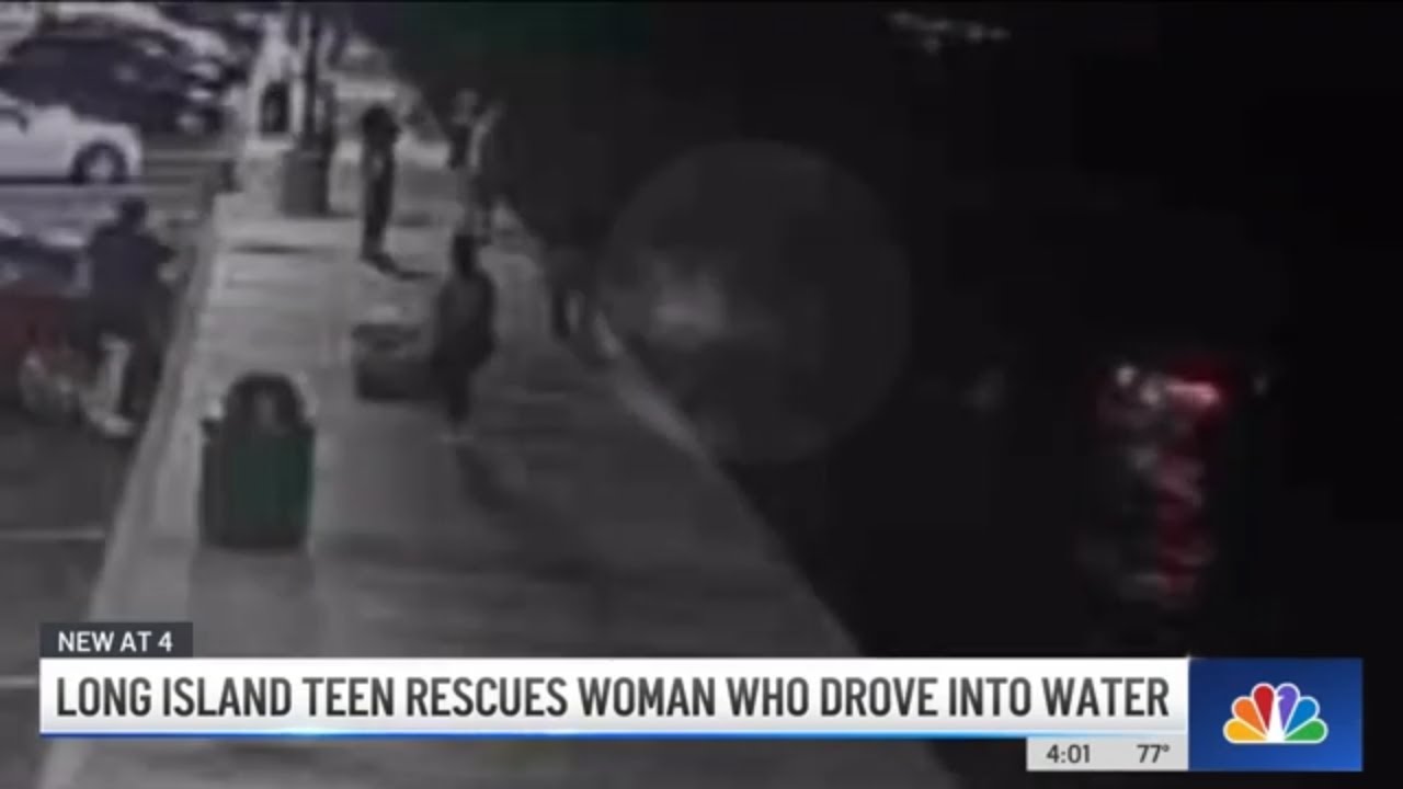 Caught on Camera: Teen Hero JUMPS Into Water, Saves Drowning Woman in Her Car | NBC New York