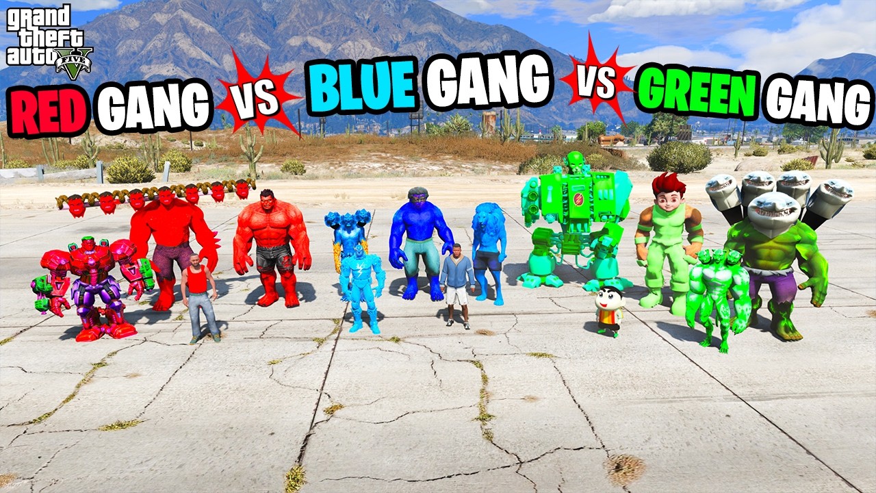 Franklin Blue Gang Vs Indian Bike Driving Red Gang Vs Shinchan Green Gang in GTA 5!