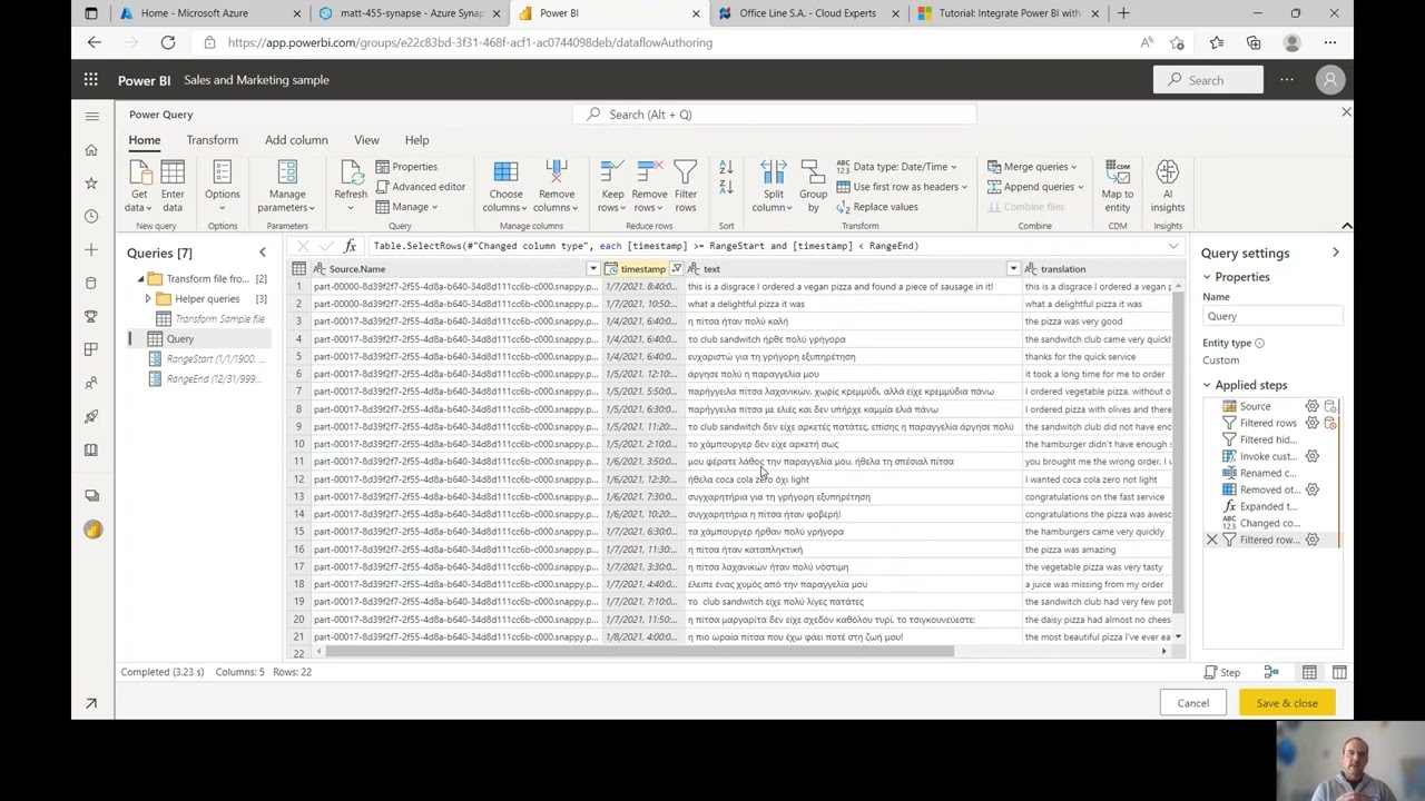 Text Analytics for a Pizzeria Demo: Power BI Dataset