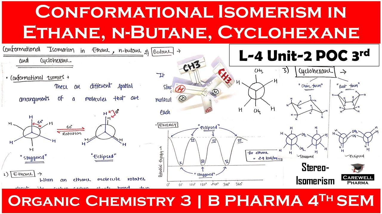 Conformational Isomerism in Ethane n-Butane and Cyclohexane | Geometrical Isomerism | L-4 U-2| POC 3