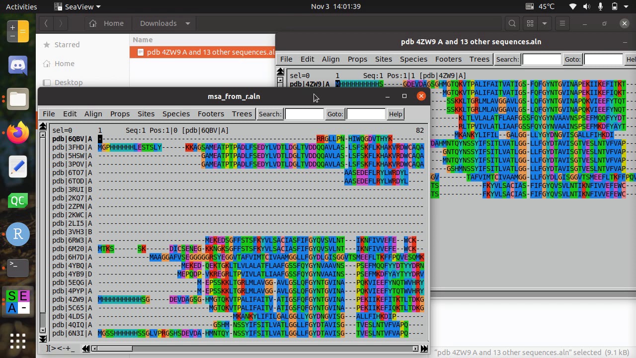 Get a multiple sequence alignment of related proteins in R and the NCBI web interface