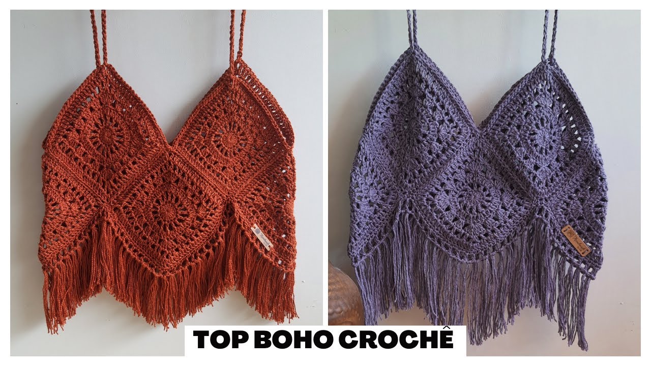 Top de crochê com franjas passo a passo (Boho)