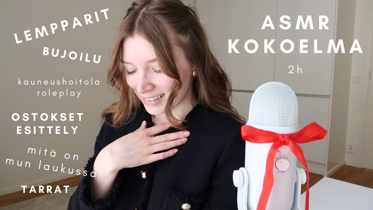 ASMR suomi kokoelma 2h | ostosten esittely, meikit, laukun sisältö, kirjat, kauneushoitola roleplay