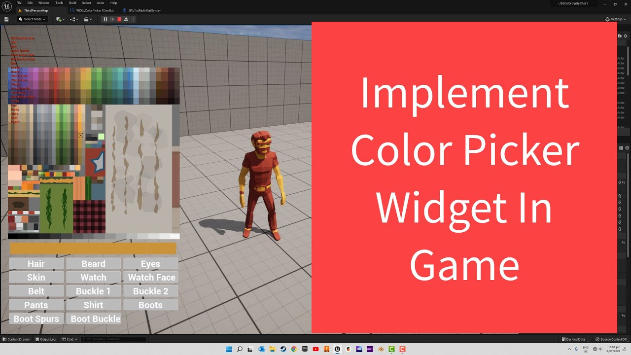 UE5 - Multiple Material Single Character Mesh - 3 - Implement Color Picker Widget - Synty Assets