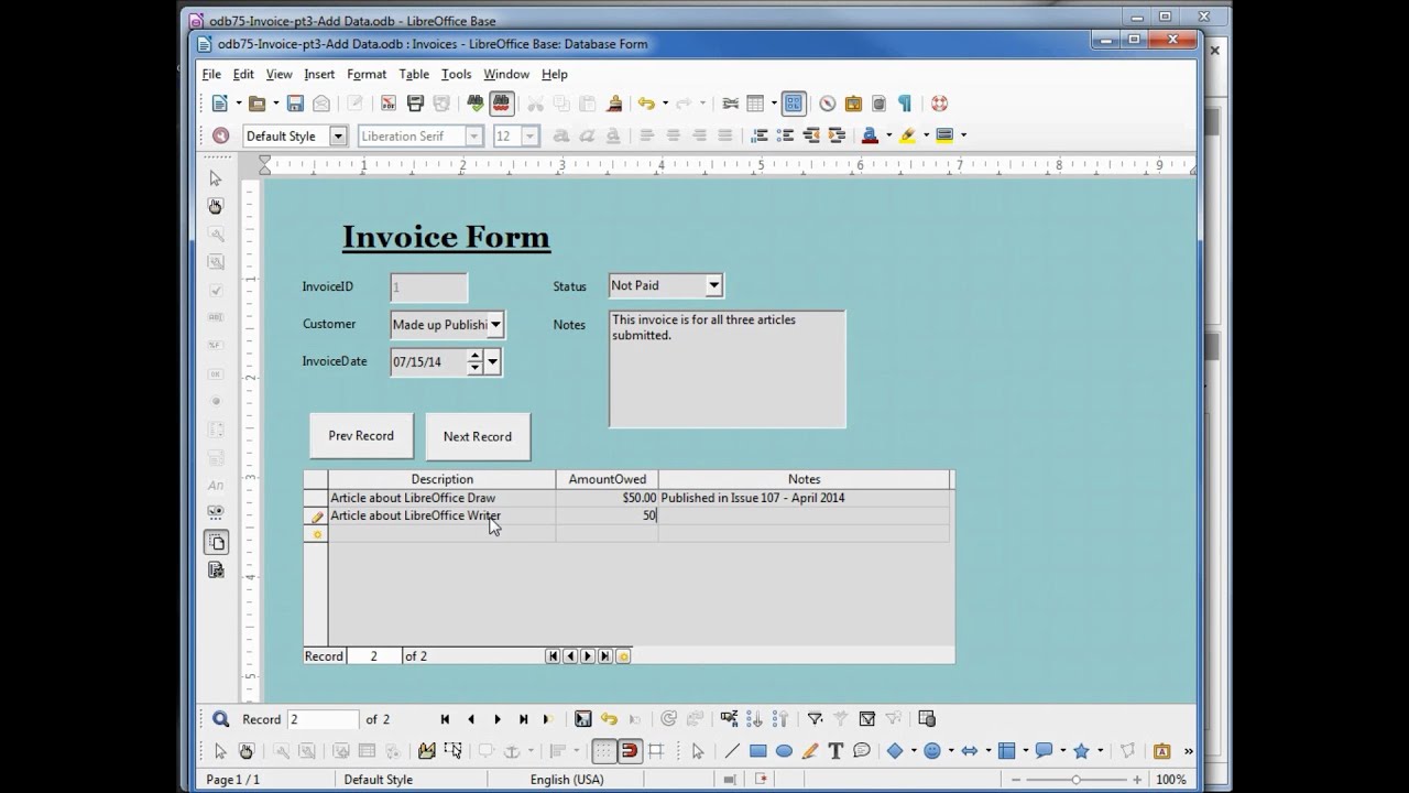 LibreOffice Base (75) Home Invoice pt3 Добавить данные