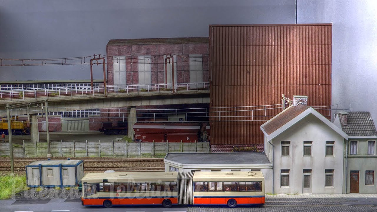 Model railroading: Industrial model train diorama of a railway junction in Charleroi in Belgium