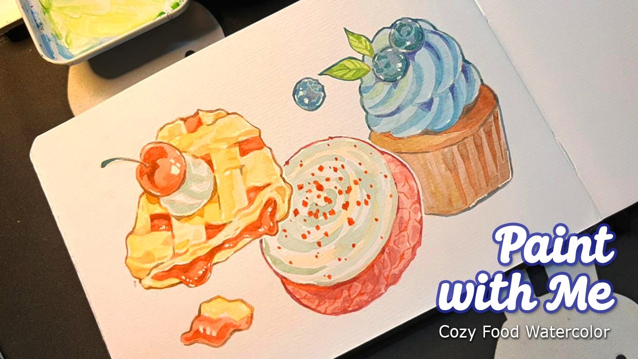 Paint with Me &bull; Food Watercolor &bull; Cozy Art Vlog &bull; No Talking, Relaxing