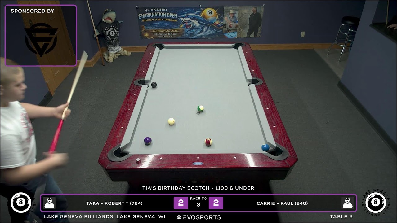 TAKA - ROBERT T (764) vs CARRIE - PAUL (946) - LAKE GENEVA BILLIARDS - TABLE 6 | EvoSports