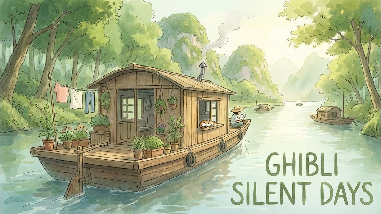 Floating River House | Cozy Silent AmbienceA Calm Day on a Floating River House