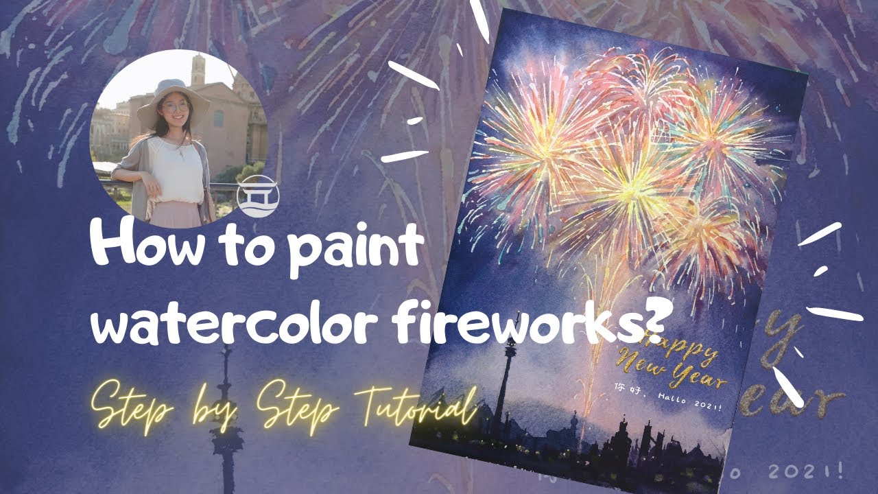 How to paint watercolor fireworks? Watercolor Tutorial Step by Step & Easy Postcard Size