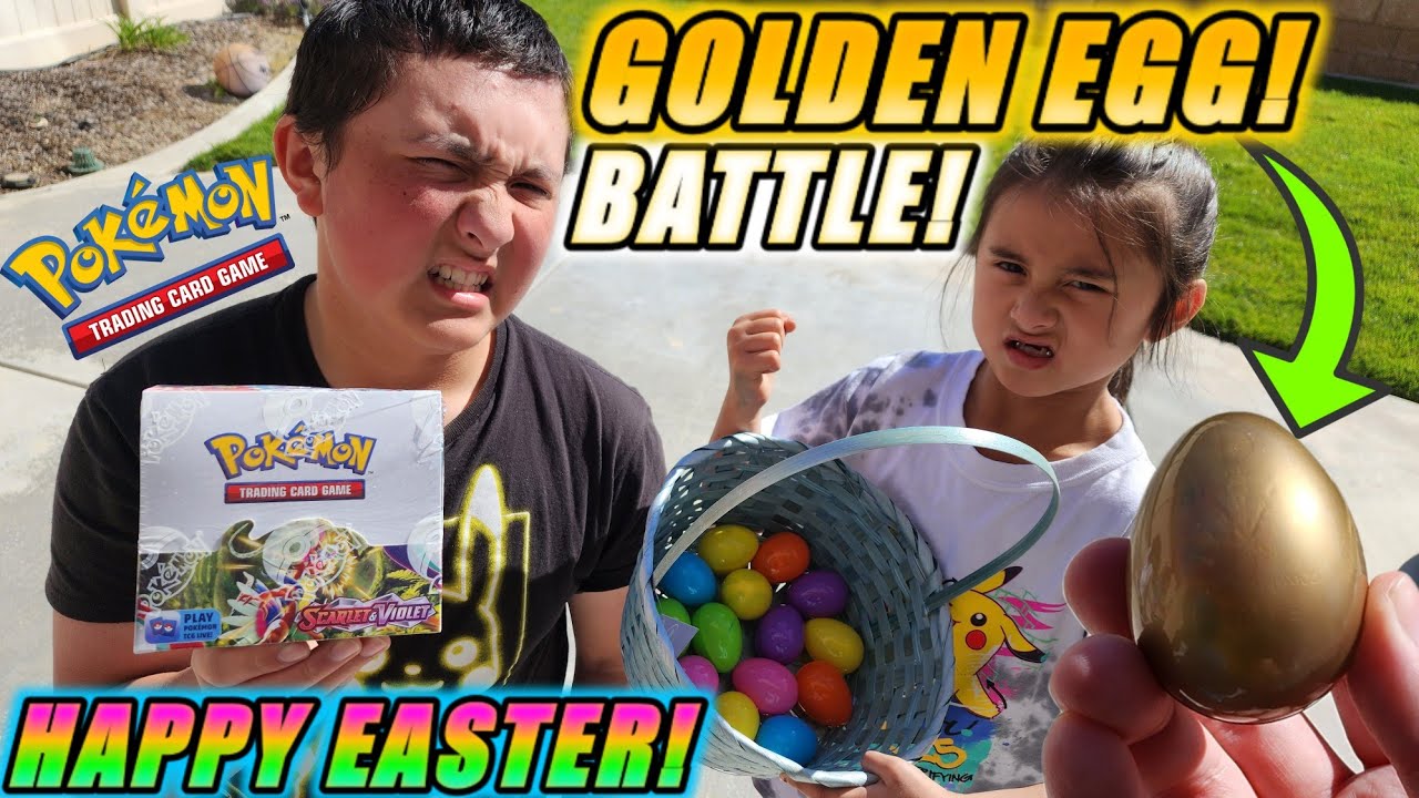 HAPPY EASTER! BUNNY HOP RACE CHALLENGE! Backyard Battle For NEW POKEMON CARDS Rematch!