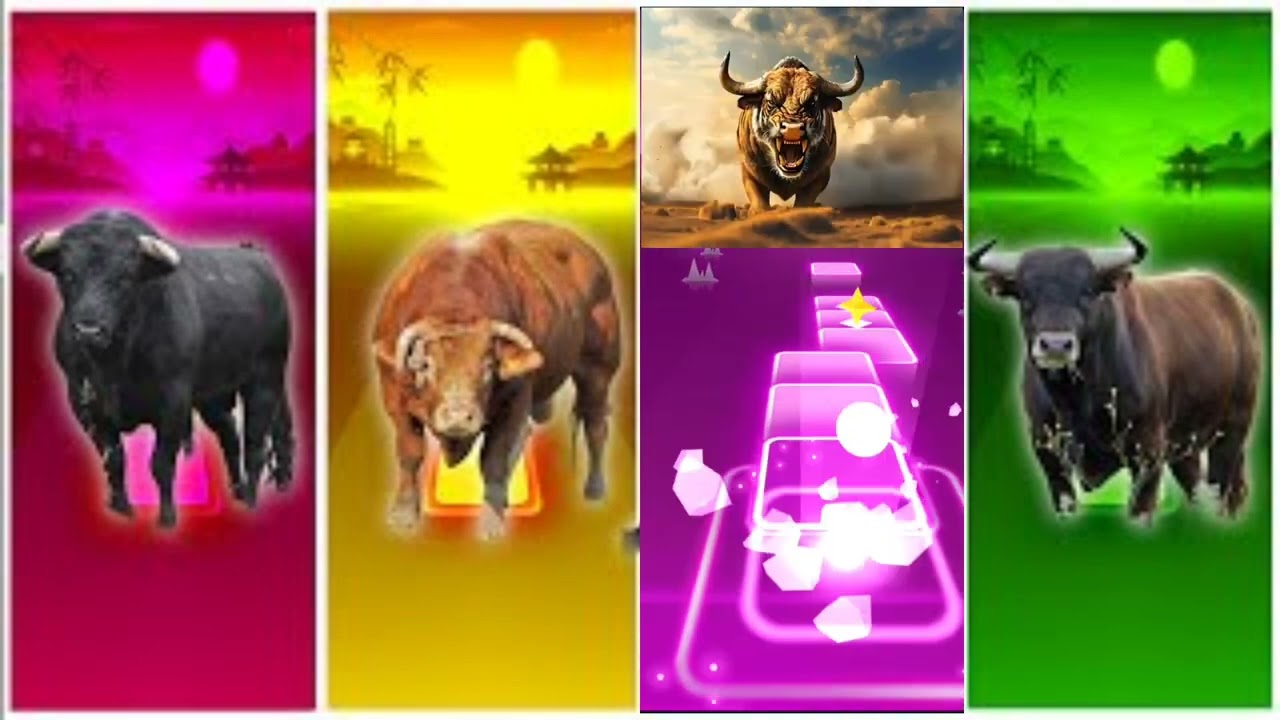 Funny Bull🐂🆚Funny Buffalo🐃🆚Funny Cow🐄🆚Funny Calf🐂🔴Tiles Hop EDM Rush #animals #tileshop #games #cow