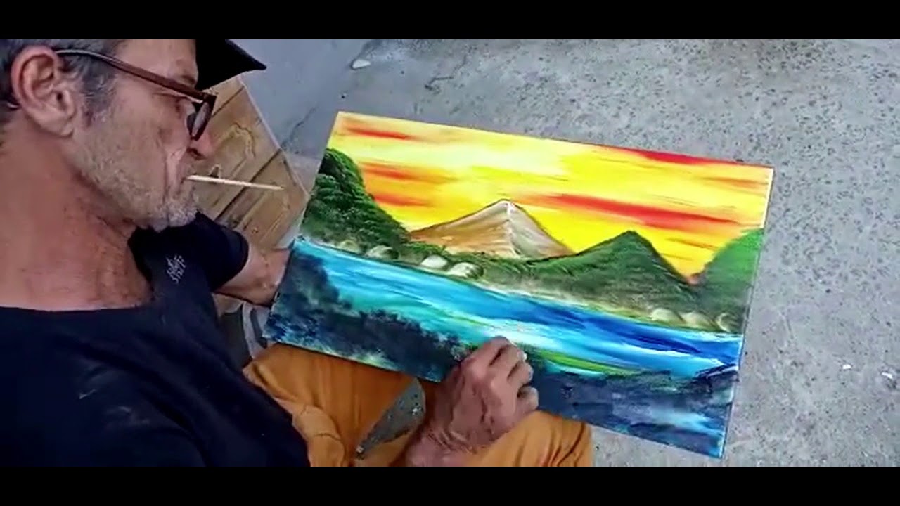 Pintura com o dedo em azulejo - Paisagem
