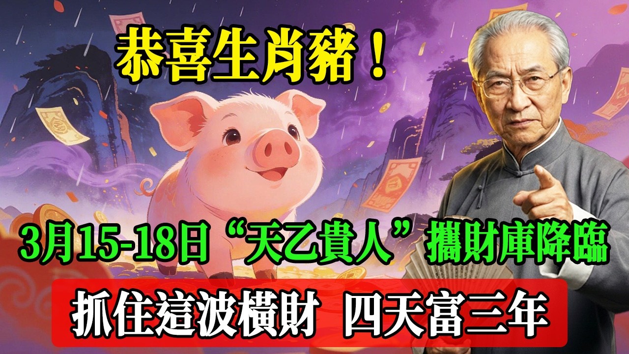 恭喜生肖豬！2026年3月15日-18日“天乙貴人”攜財庫降臨，抓住這波橫財，四天富三年！#南懷瑾  #國學 #易經 #開運 #招財#風水 #2026運勢#屬相 #生肖運勢#生肖命理