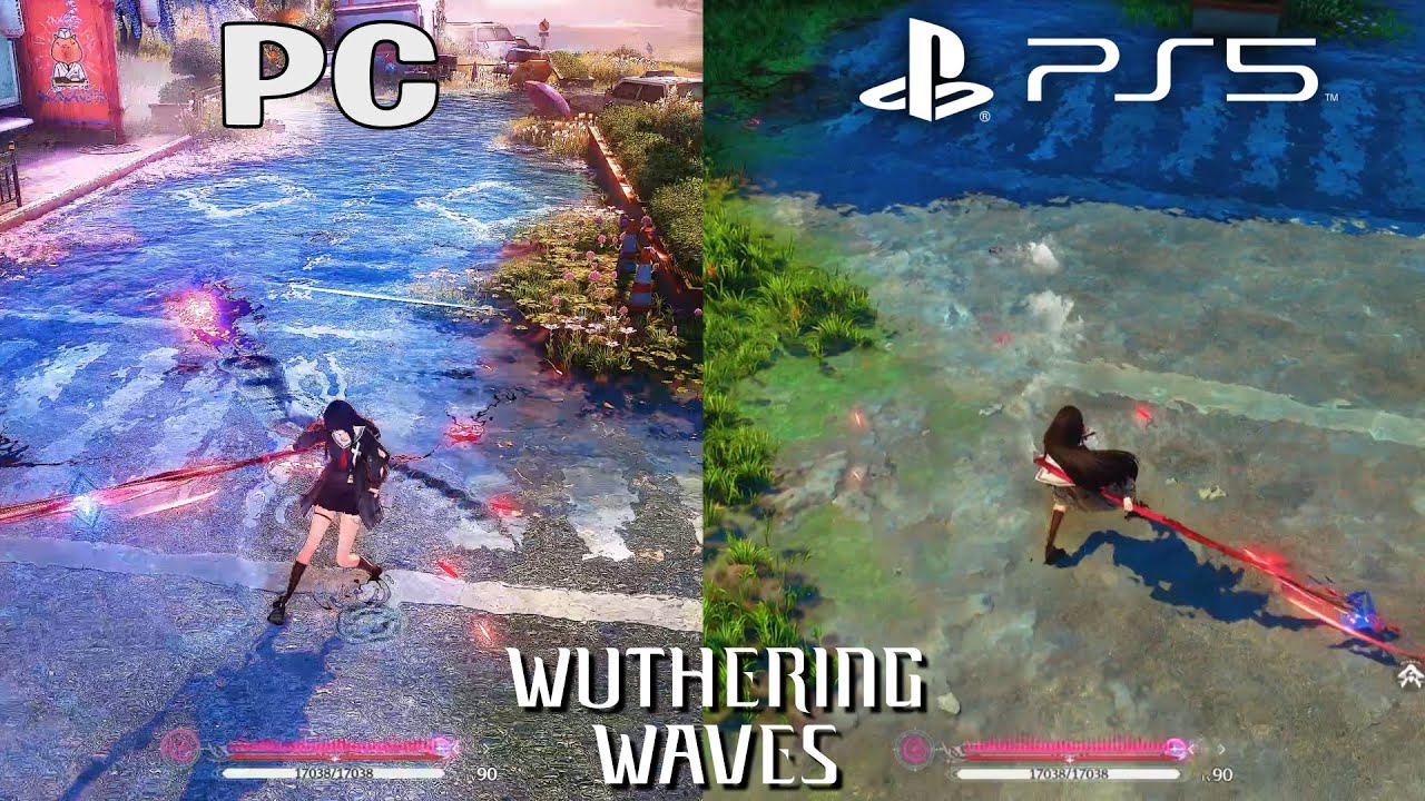 Water Physics comparison PS5 vs PC - Wuthering Waves Honami City