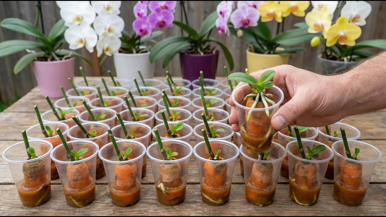 Just carrots! Orchid cuttings will instantly take root and sprout overnight.