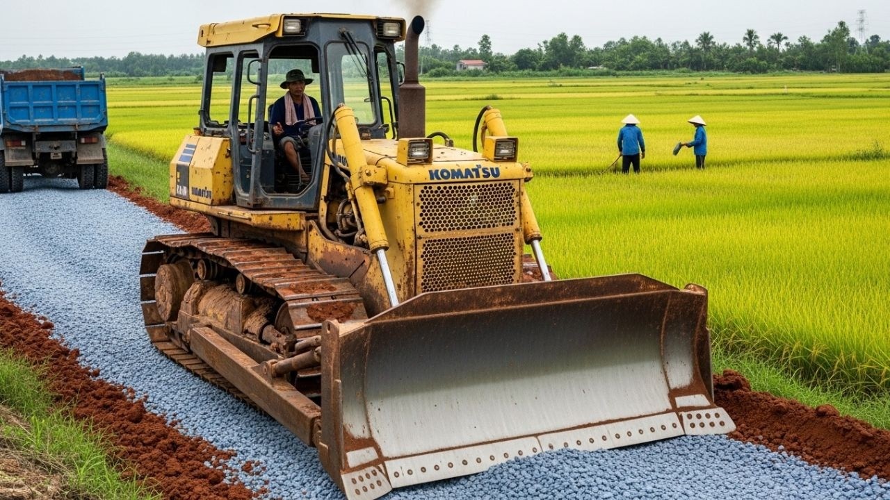 Komatsu Dozer & Dump Truck: Perfect Red Soil Leveling ASMR for Rural Road