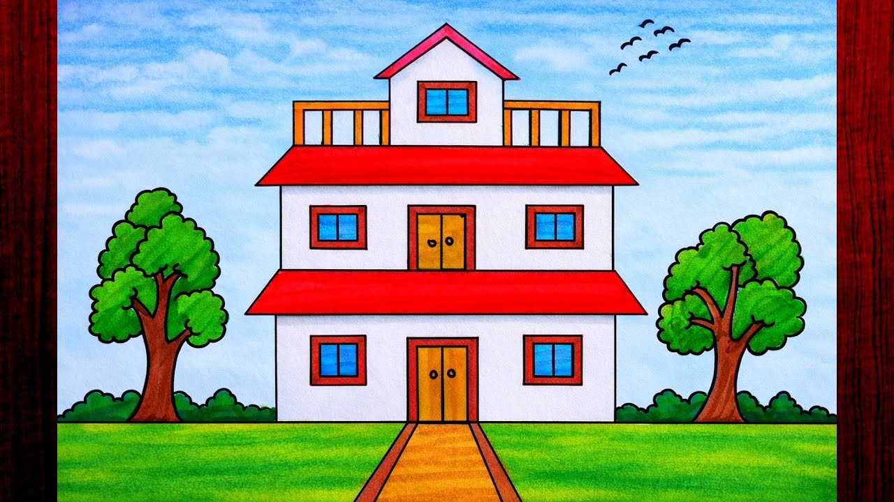 How to make a beautiful house drawing / Leval house drawing / घर का चित्र बनाना सीखें / Draw house
