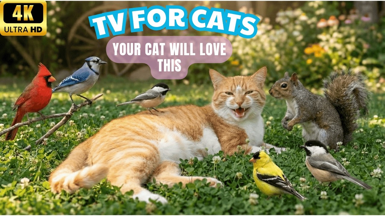 😺Cat TV for Cats to Watch 🌿 🐦Peaceful Garden Birds & a Curious Squirrel | 4K UHD
