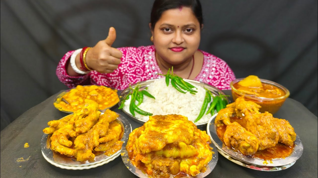ASMR RICE SPICY MUTTON FAT CURRY CHICKEN LEG CURRY CHICKEN FEET CURRY  MUTTON FAT GHUGNI EATING 