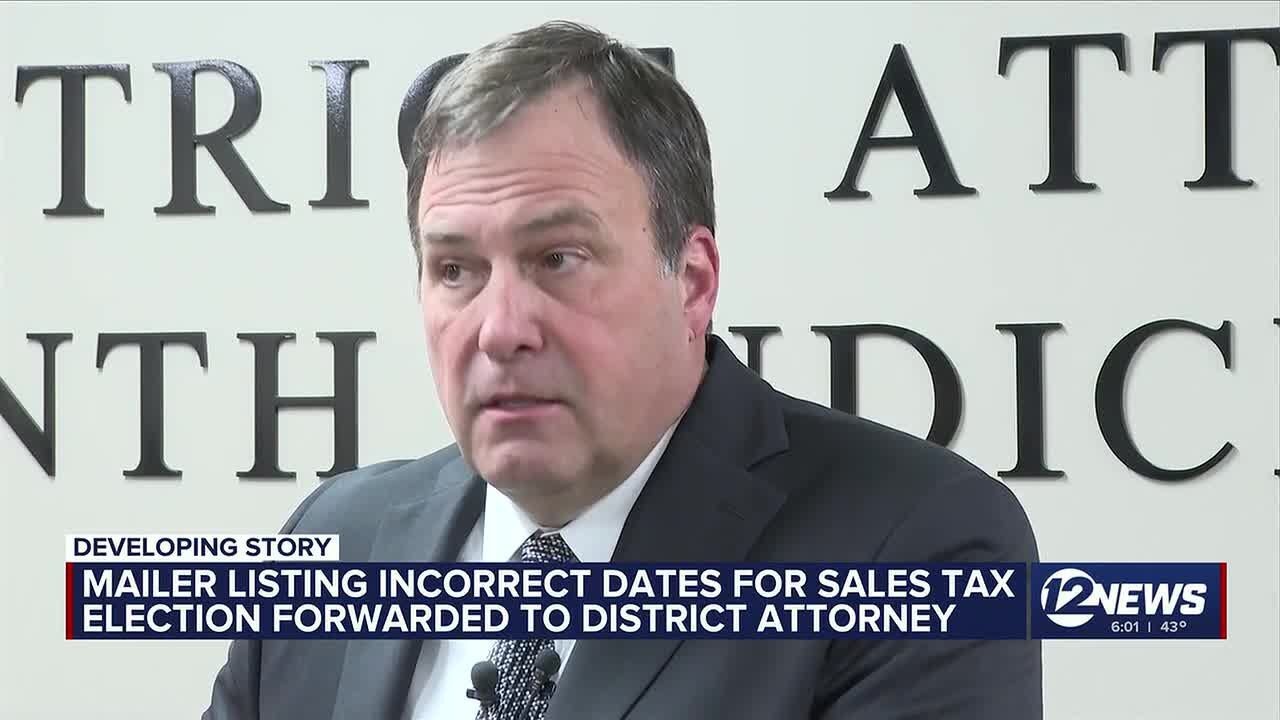 Mailer listing incorrect dates for Wichita sales tax election forwarded to District Attorney