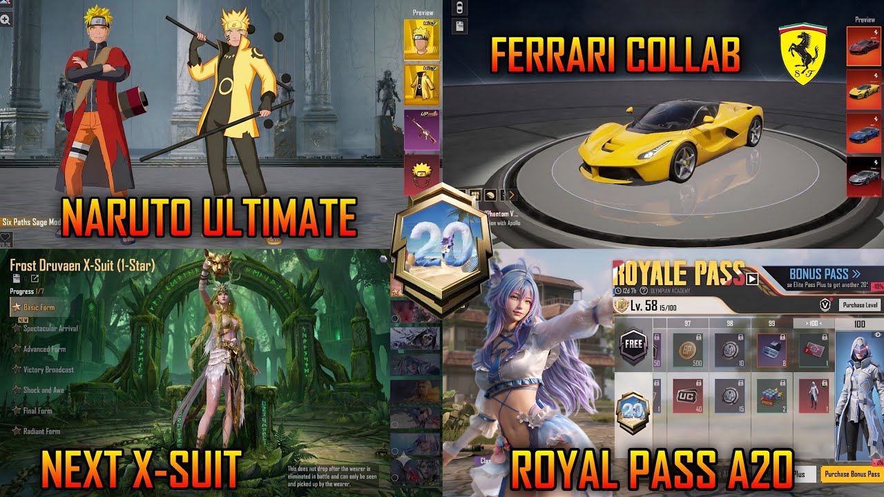 Next X-Suit | Naruto Ultimate Set  | Ferrari Collaboration | Royal Pass A20 | Release Date 