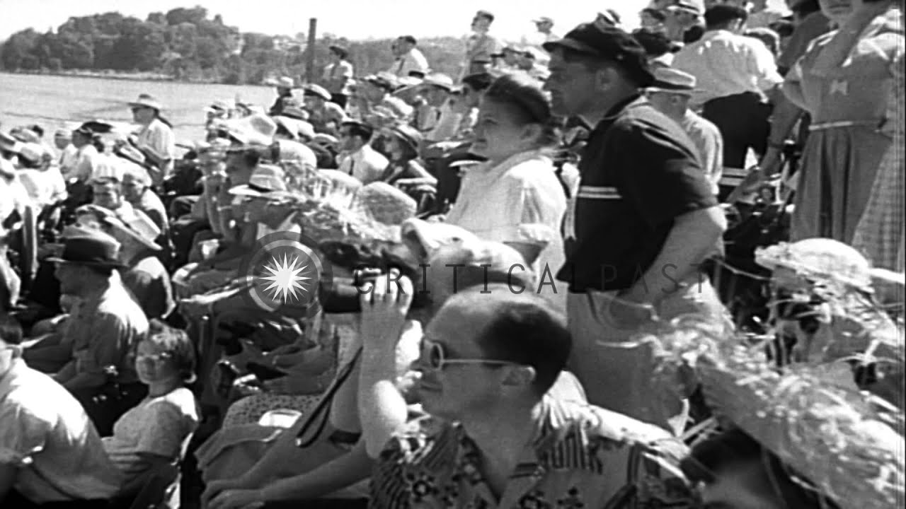 Slo-mo-shun IV hydroplane wins the 1952 Seattle Gold Cup race after SUCH CRUST IV...HD Stock Footage