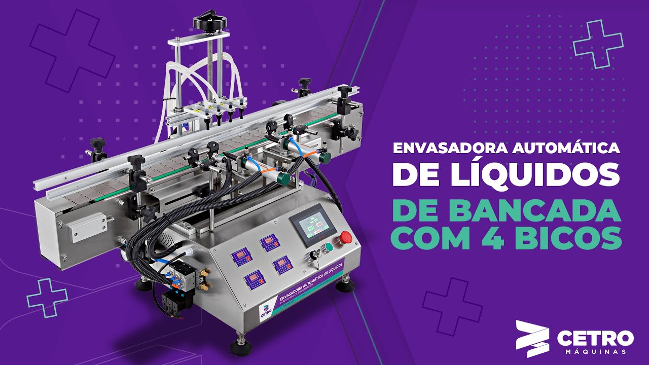 Envasadora Automática de Líquidos de Bancada com 4 Bicos por Bomba de Engrenagem