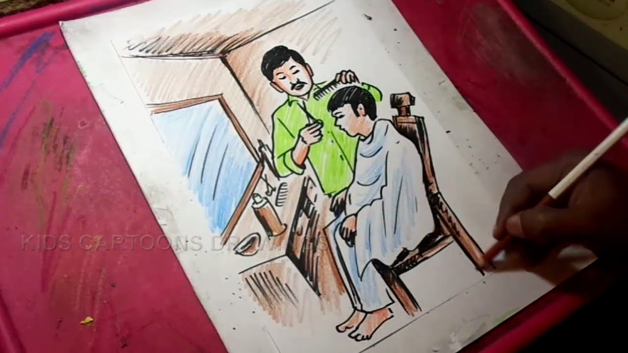 How to Draw Barber Hair Salon Drawing