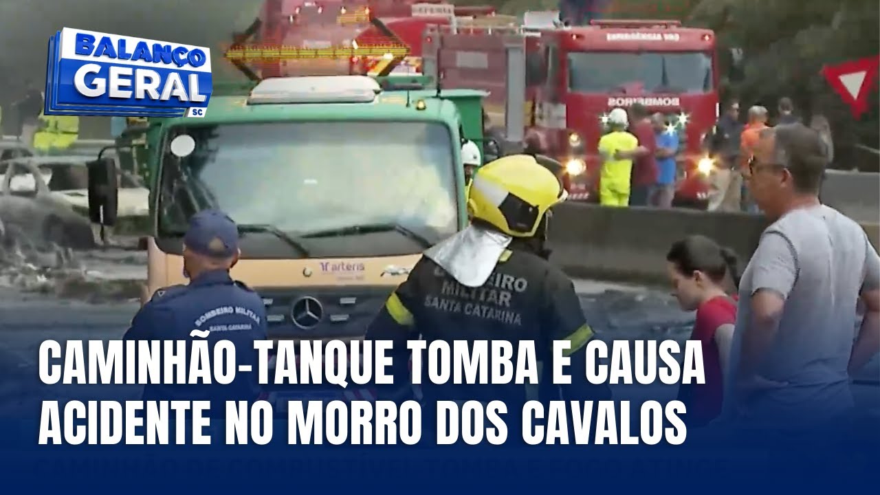 Acidente no Morro dos Cavalos: Caminhão-tanque tomba e deixa feridos
