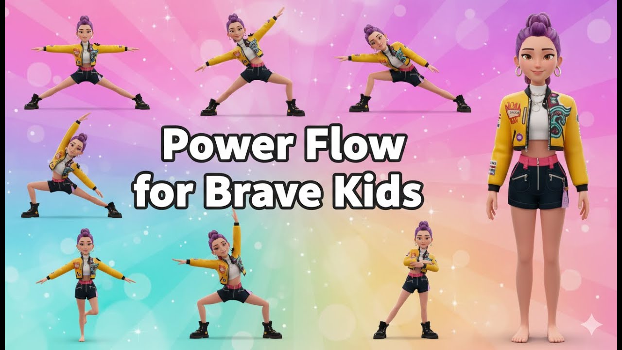 Power Flow for Brave Kids & Mira 🛡️🔥 | Strong Core & Mind with Kpop music #BraveKids #PowerYoga 🧘‍♀️
