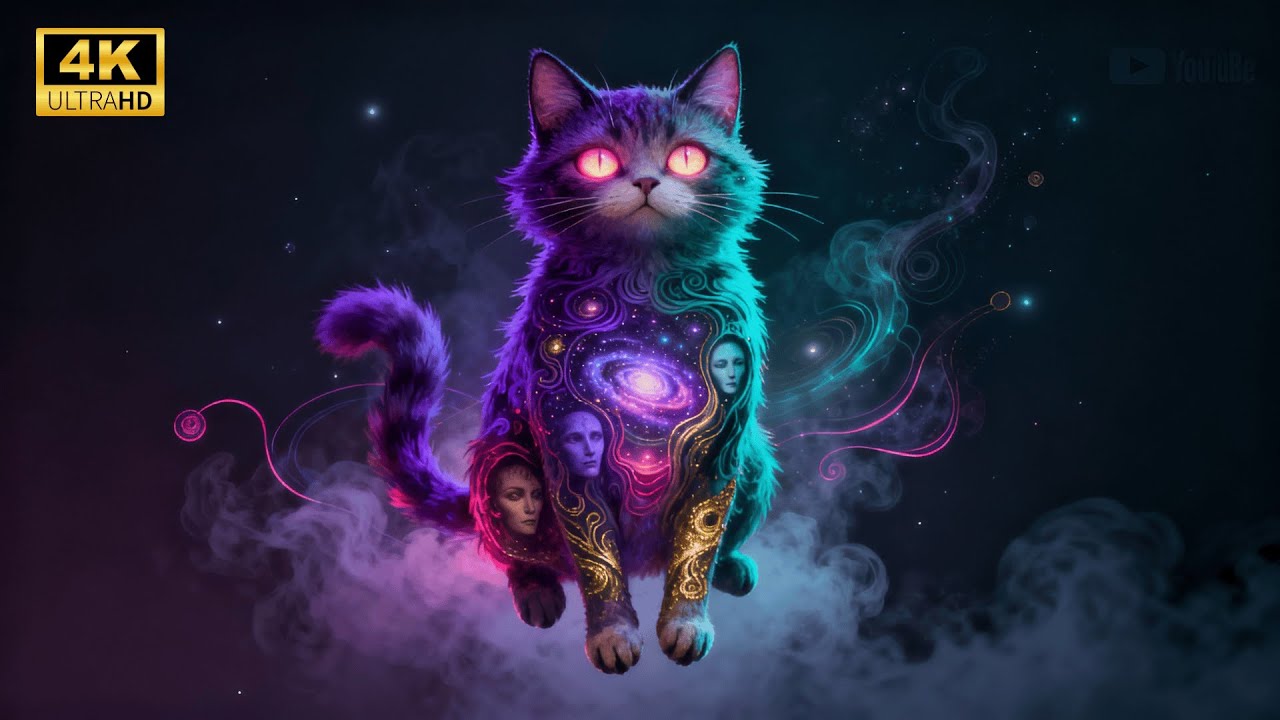 Psychedelic Cat Visuals - Trippy Meditation Journey 4K