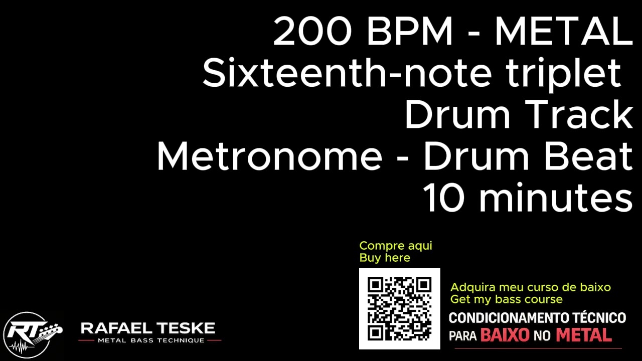 200 BPM - METAL - Sixteenth-note triplet Drum Track - Metronome - Drum Beat - 10 minutes