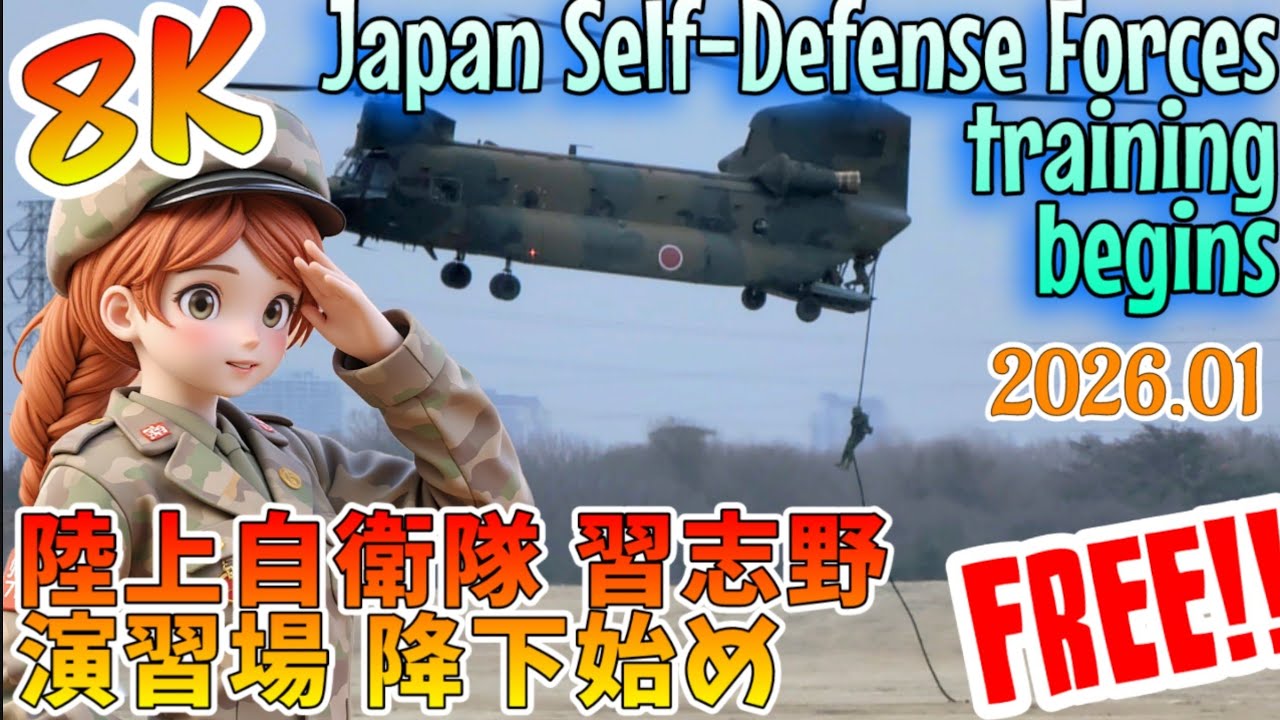 【8K】4️⃣集結!!🇯🇵Japan Self-Defense Forces training begins✈️陸上自衛隊 習志野演習場 降下始め