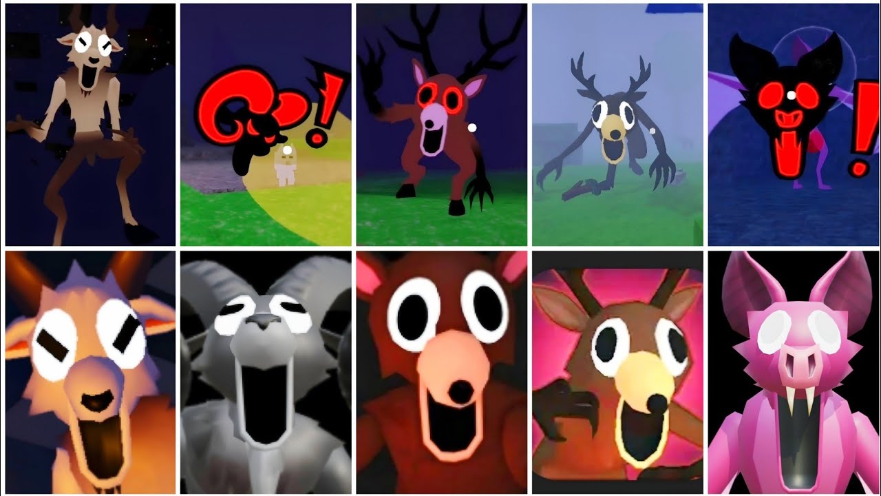  99 Nights In The Forest - All Jumpscare Wolf VS Bat VS Deer VS Goat & More Monsters 