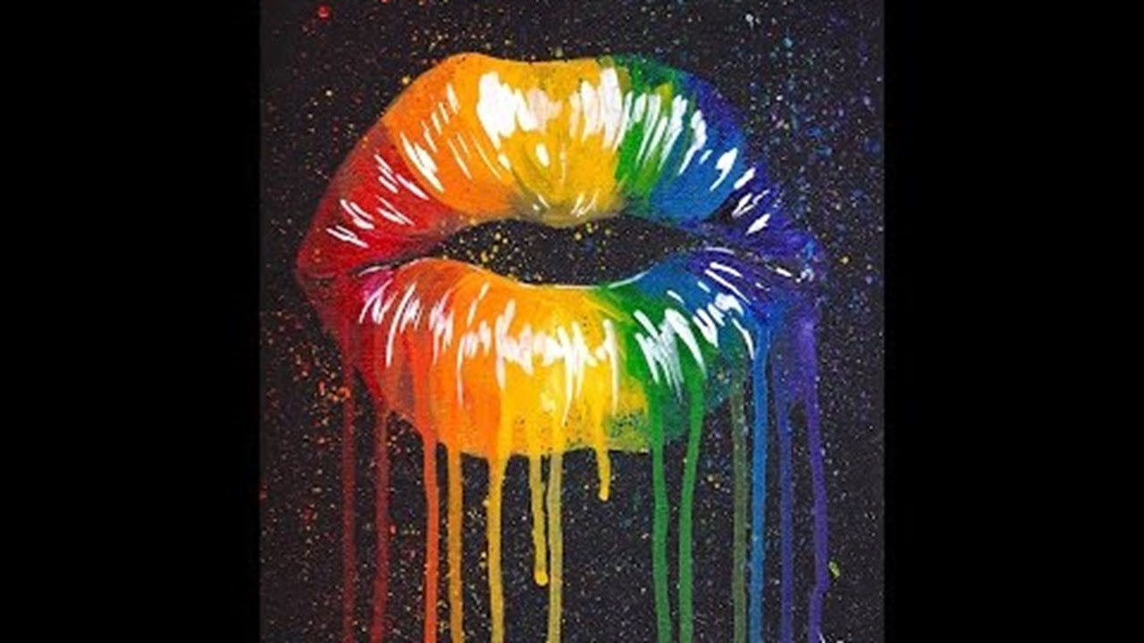 Beginners Drippy Rainbow Lips Acrylic Painting on Canvas #LisaFrankInspired | TheArtSherpa