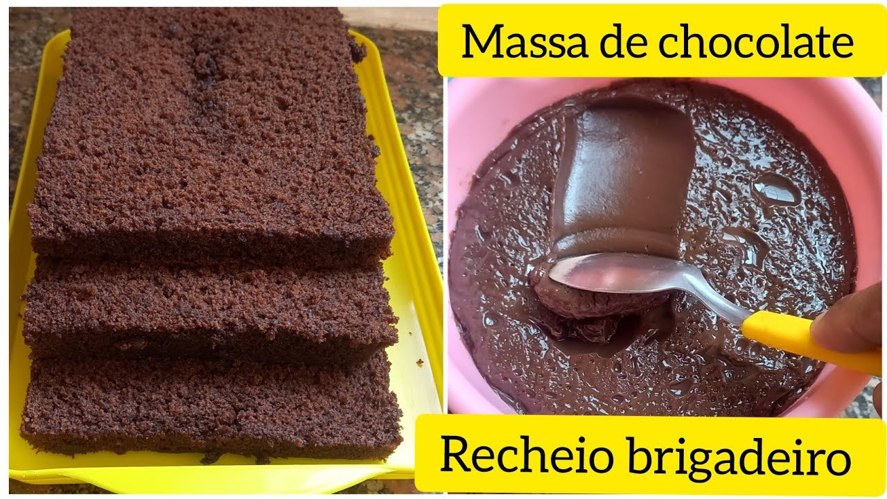 PASSO A PASSO MASSA DE CHOCOLATE FORMA 20×15×10 RECHEIO DE BRIGADEIRO.