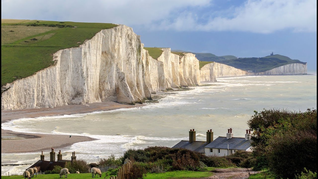 Seven Sisters Cliffs and Beach | Stunning Aerial Views of the Beautiful South Coast of England | 4K
