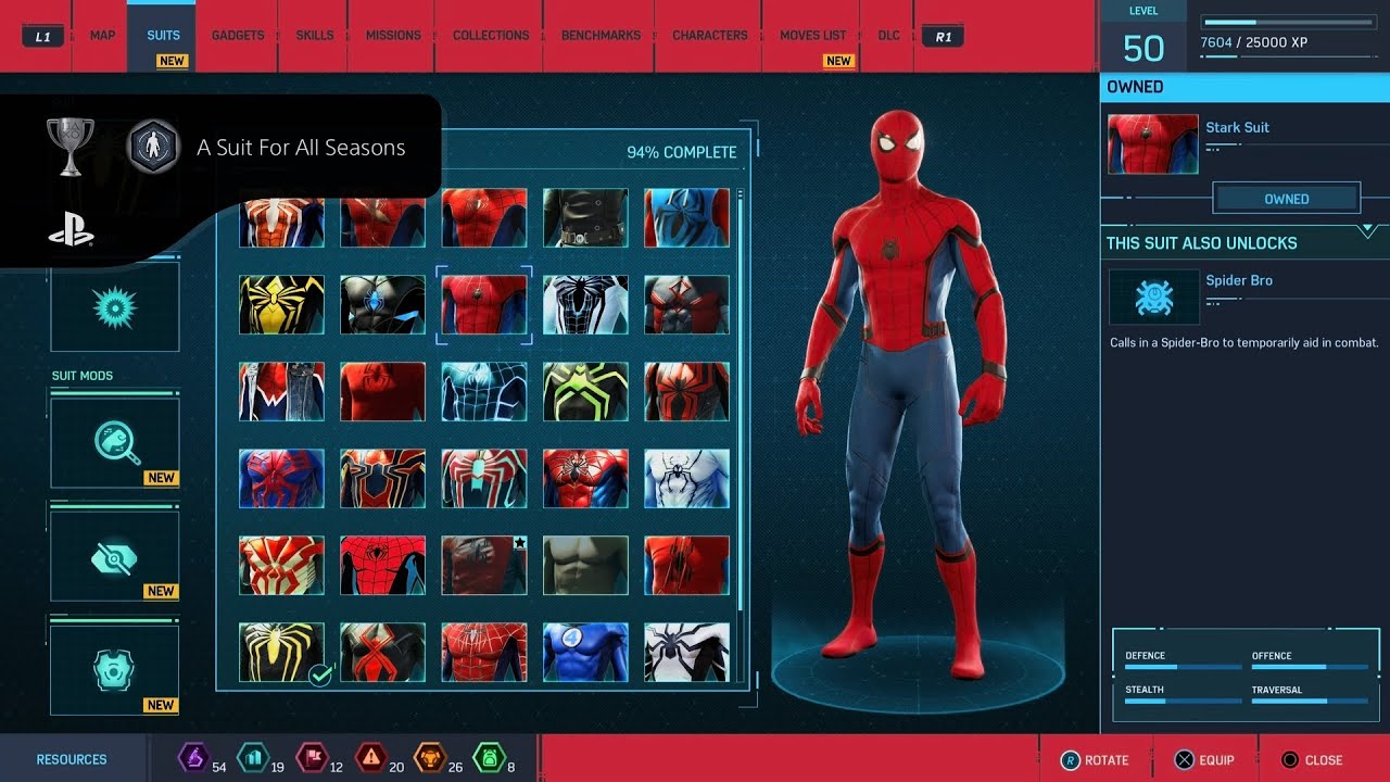 Marvel&rsquo;s Spider-Man PS4 Trophy Guide &ndash; A Suit For All Seasons 🥈🕷️👔 | Purchase All Suits 🏆In The Game