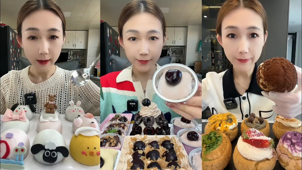 ASMR 🍒 Cherry Cake Dessert,Mousse Cake & Creamy Bun | Soft & Satisfying Eating Sounds #asmr