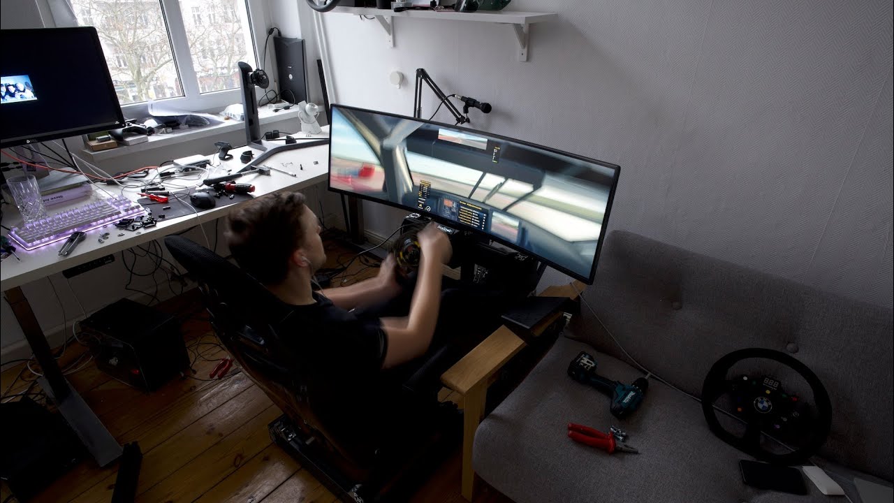 Timelapse of Sim-Lab GT1 Evo build. Fanatec DD1, Heusinkveld Ultimate, Samsung C49HG90DM 49