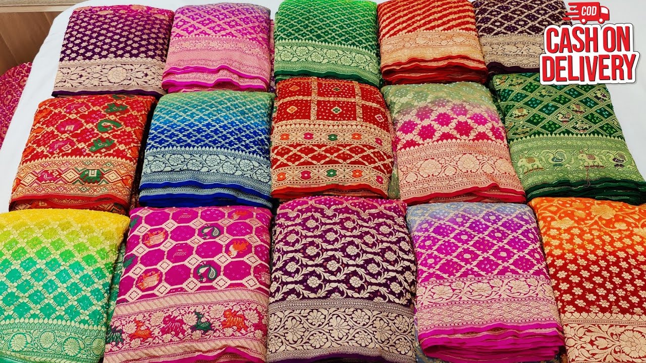 🔥 Latest Designer Pure Khaddi Georgette Raidana Bandhej Sarees, #designersaree #rajasthanisarees