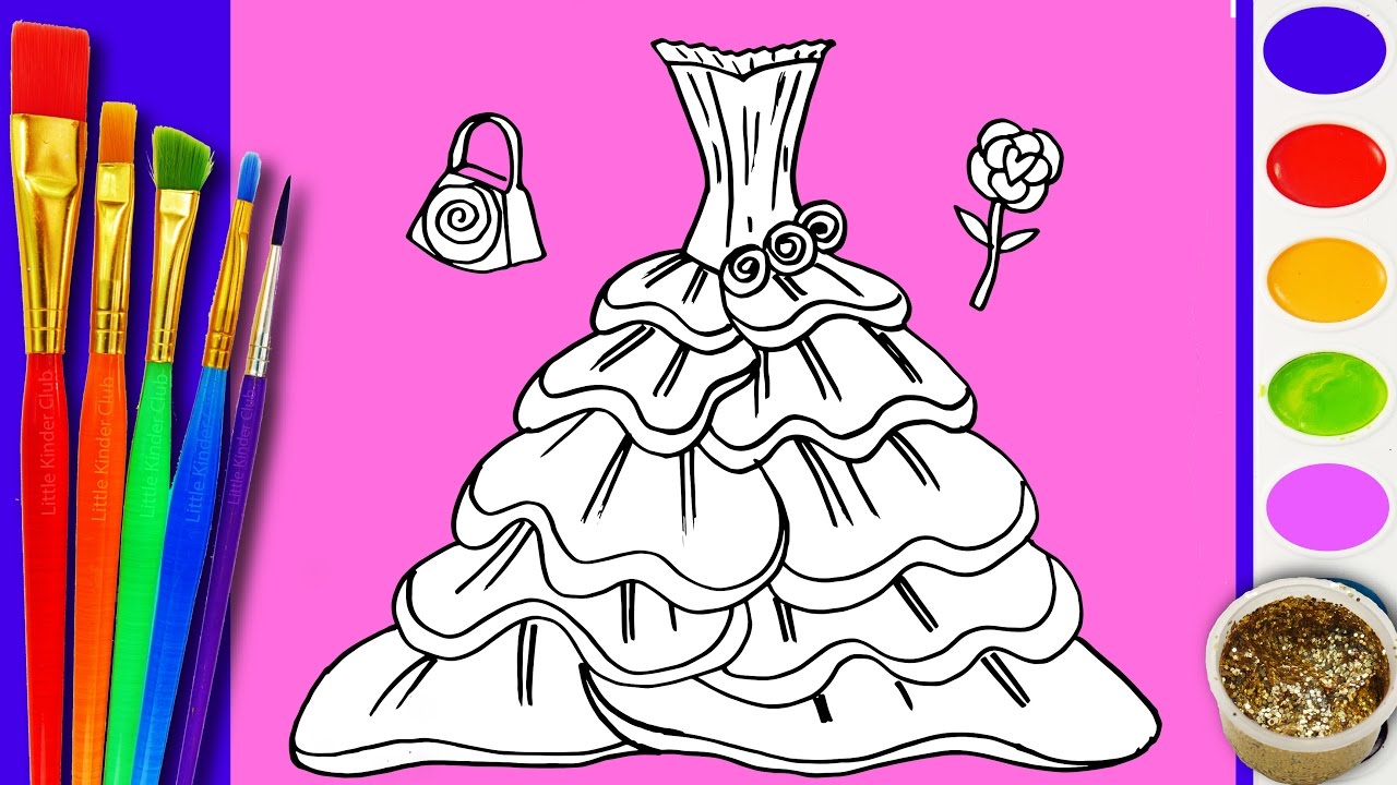 Learn to Draw and Coloring RAINBOW BARBIE Dress Coloring Book Pages Video for Kids to Learn Coloring