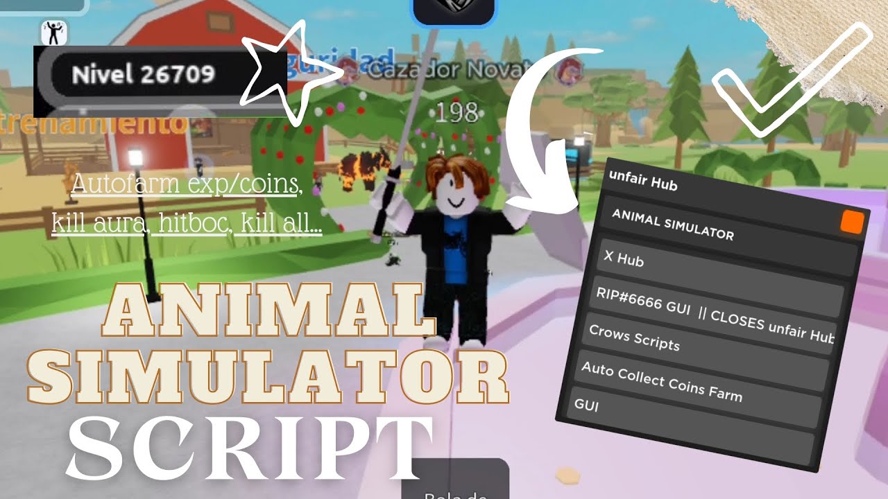 Animal Simulator Script // Auto farm exp/coins, kill aura, hitbox, kill all, force join clan...
