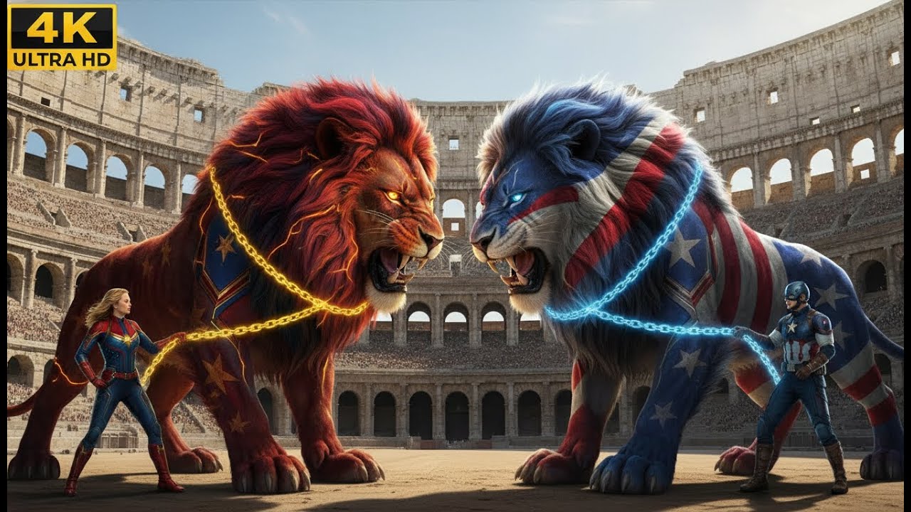 ⚔ legendary Captain Marvel Lion 🆚  Captain america Lion Ultimate Arena Animal Battle | Full Showdown