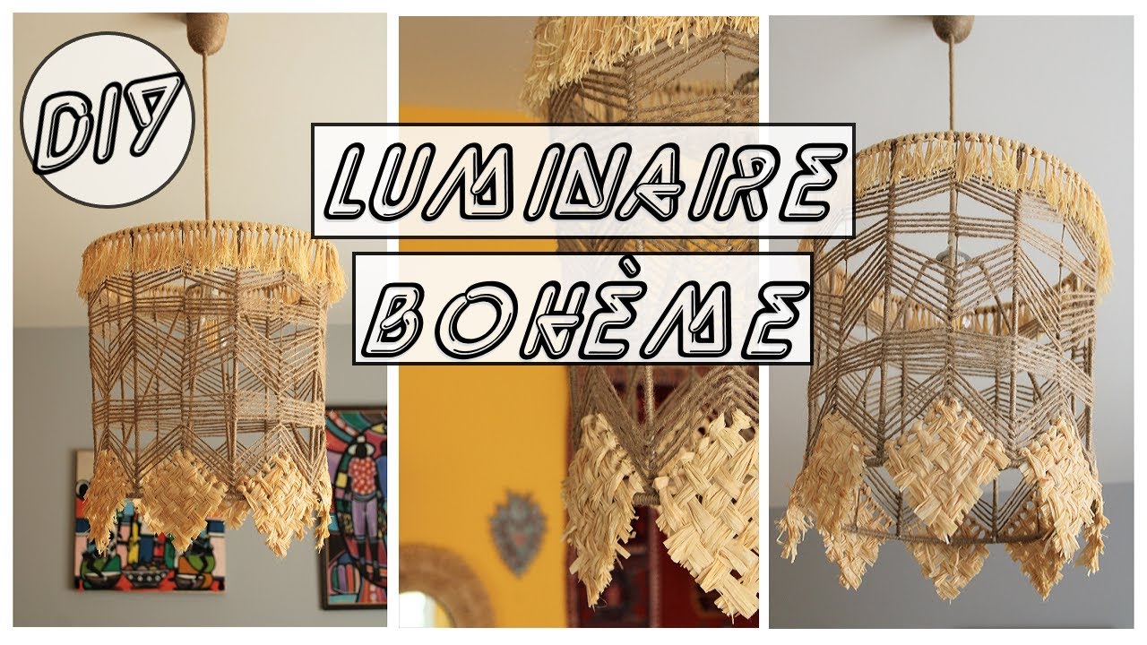 DIY:CREER UN LUMINAIRE BOHEME avec une structure d'abat-jour de récupération/suspension/lustre