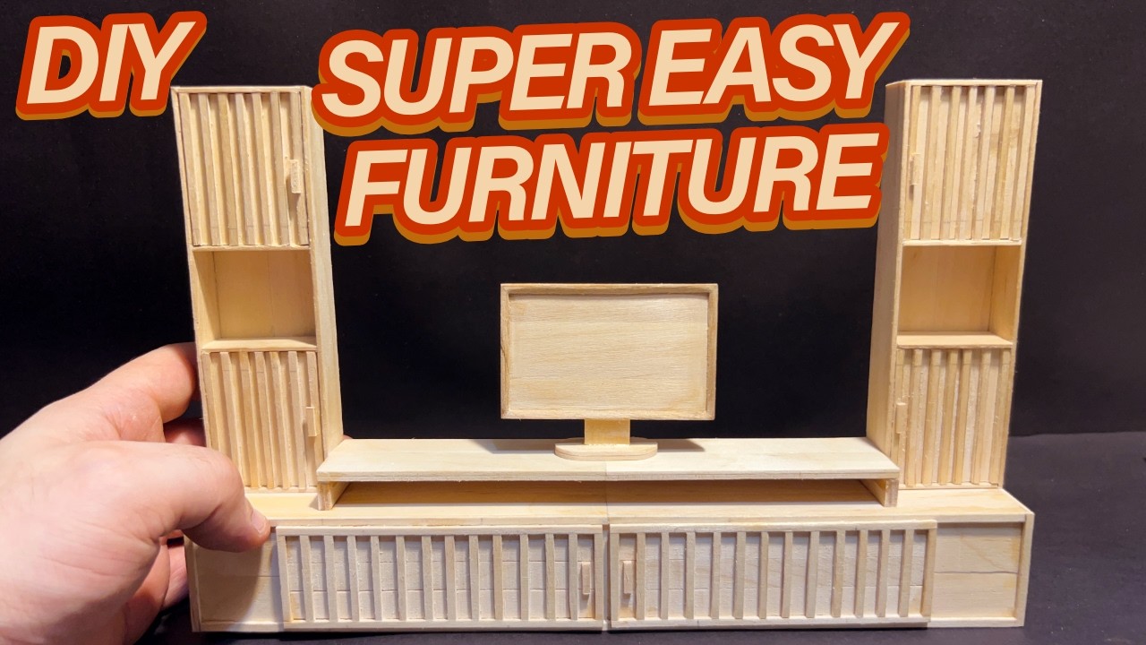 مجسم مكتبة تلفزيون 📺 || DIY TV Unit Super Easy Miniature Furniture Using Ice Cream Sticks 📺
