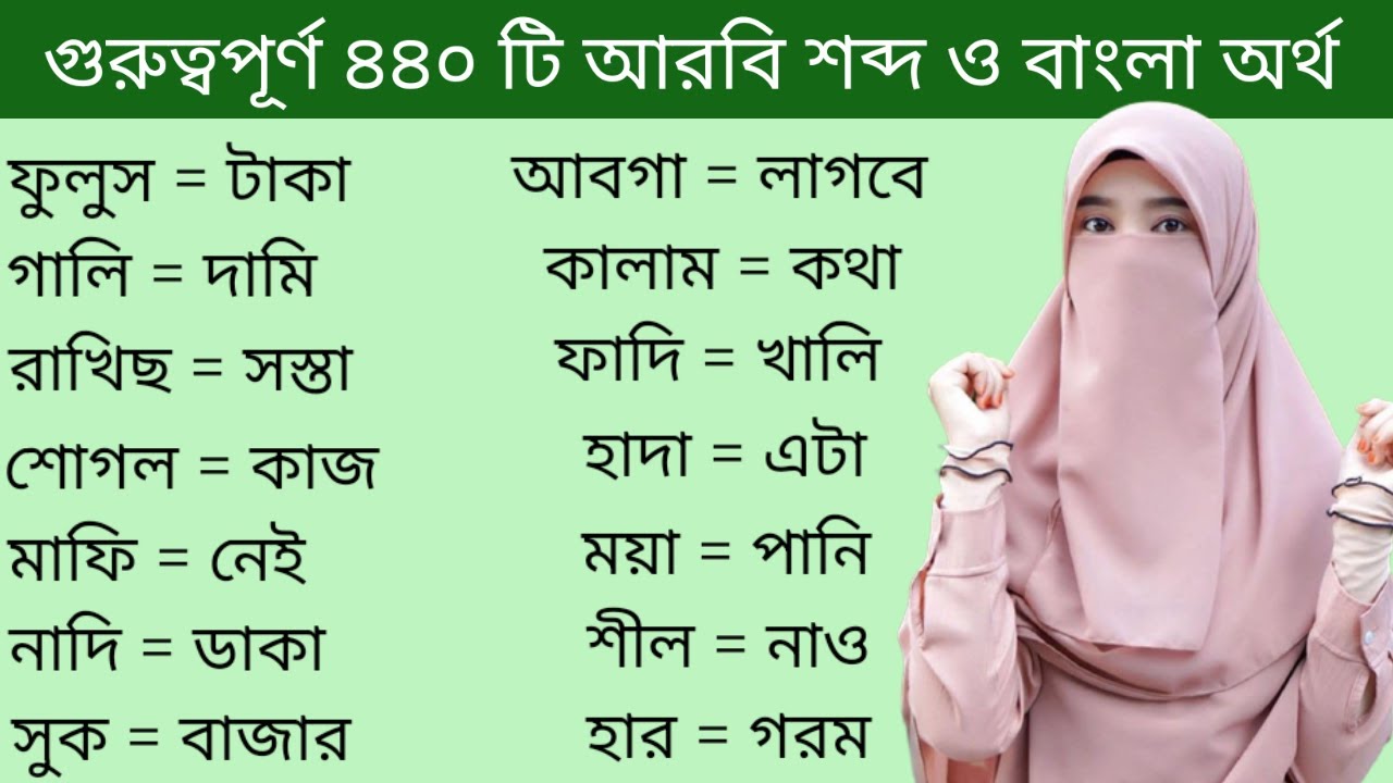 আরবি ভাষা শিক্ষা।। অত্যন্ত গুরুত্বপূর্ণ আরবি শব্দের অর্থ ও বাংলা অর্থ শিখুন সহজে