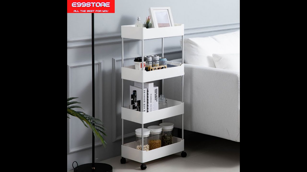 e99store 4 Tier Narrow Space Trolley Storage Racks Office Shelves Kitchen Rack